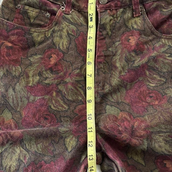 Vintage Bill Blass Floral Straight leg Jeans in Burgundy and Olive - Picture 8 of 8